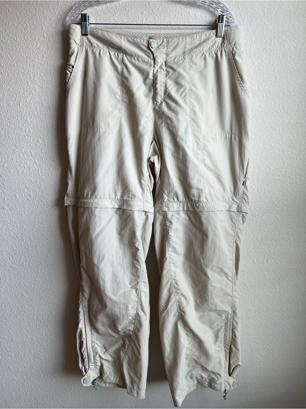 LL Bean Womens Sz 14 Khaki Beige Zip-Off Convertible Hiking Cargo Pants Gorpcore